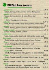 Menu Hotel du centre - Les pizzas à emporter