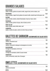 Menu Au Panorama - Les grandes salades, galettes de sarrasin, ...