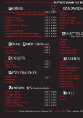 Menu Bistrot Jayan - Les paninis, kebab, nuggets...