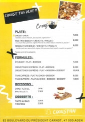 Menu Crousthaii - Un plats, formules et boissons,...