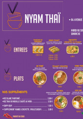 Menu Nyam Thai - Les entrées, plats et suppléments