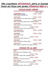 Menu Pizzéria De La Tour - Les pizzas à base crème et pizzas de la mer