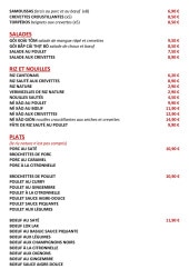 Menu Vietnam Quan - Les salades, plats, ...