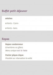 Menu Les Granges de Bigose - Les formules