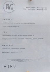 Menu Piat Café Cantine - Les entrées, plats et desserts