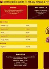 Menu Francky Pizza - nouveautés , menu ,boissons , sandwichs et formules