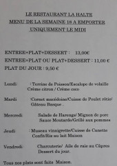 Menu La Halte - Exemple de menu de la semaine