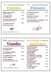Menu Lunotel - Les entrées, poissons, viandes et desserts