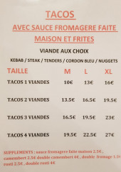 Menu Mister kebab - Les tacos