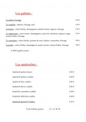 Menu Le Tandem de la plage - Les galettes et sandwiches