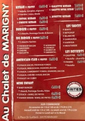 Menu Au chalet de marigny - Kebabs, burgers, sauces,...