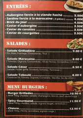 Menu La Grilladière - Les entrées, salades et menus burgers