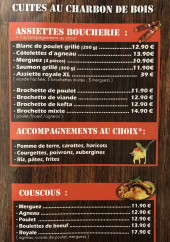 Menu La Grilladière - Les assiettes boucheries, accompagnements et couscous