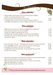 Menu Les Sarments - Entrées, salades, viandes,...