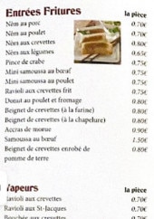 Menu Lotus - Les entrées fritures, vapeurs et salades