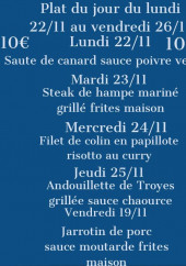 Menu Hotel du Nord - Un exemple de menu du semaine