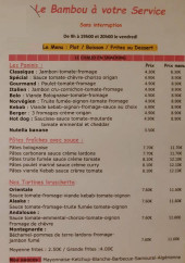 Menu Le Bambou - Les paninis, pates et tartines,...