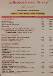 Menu Le Bambou - Les sandwichs, wraps et salades,...