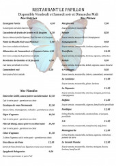 Menu Le Papillon - Entrées, viandes et pizzas