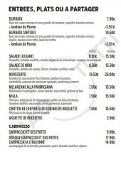 Menu Ciao Tutti - Les entrées, plats ou à partager