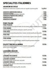 Menu Ciao Tutti - Les spécialités italiennes