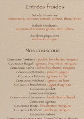 Menu Le Fantasia - Les entrées froides, couscous et grillades
