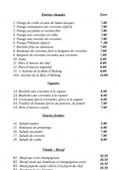 Menu La Baie d'Halong - carte a emporter; entrées, viandes, canard et porc