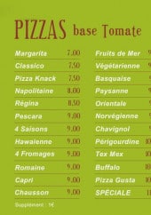 Menu Gusta piz - Les pizzas à base tomate