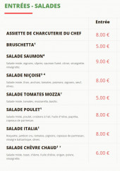 Menu La Pizz'a Gaël'O David - Les entrées et salades