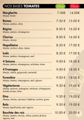 Menu Vip'z - les pizzas