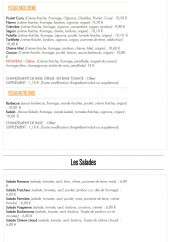Menu Pam Pizzas - Les pizzas suite et salades