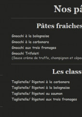 Menu Le Vivaldi - Les pâtes