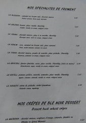 Menu La Rozell - Spécialités de froment et crêpes de blé noir dessert