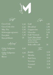 Menu M Concept Store - Les softs, alcools et cafés, ...