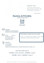 Menu Paihia Kitchen - Les entrées, plats et desserts