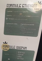 Menu Gaspar - Formule étudiant et formule Gaspar