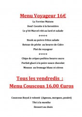 Menu Auberge du chemin de fer - Le menu voyageur à 16€ et menu couscous à 16€