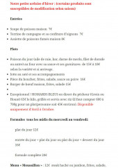 Menu La Taverne - Entrées, plats et formules 