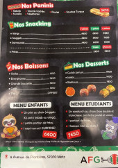 Menu Afg Snack - Les paninis, desserts et boissons,...