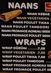 Menu Iqra snack et pizza - Les naans, wraps et menus