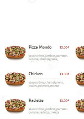 Menu Mondo Pizza - Les pizzas base crème fraiche