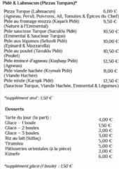 Menu Chez zeki - Les pizzas turques, pide et desserts