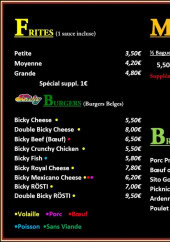 Menu La Frite'Rit Belge - Les frites,  burgers, les snacks, Mitraillettes et brochettes