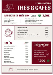 Menu Les Beaux Jours - Les thés et cafés