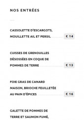 Menu La Petite Auberge - Les entrées