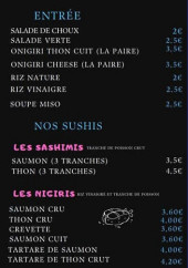 Menu Denden Sushi shop - Les entrées et sushis