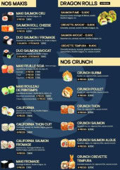 Menu H-Sushi - Makis, dragon rolls et crunch