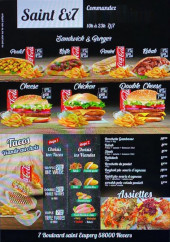 Menu Saint Ex7 - Les sandwichs, burgers, tacos et assiettes