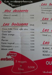 Menu Mesopotamie - Menu desserts, boissons, bières....