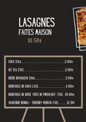 Menu La Petite Venise - Les boissons, lasagnes......